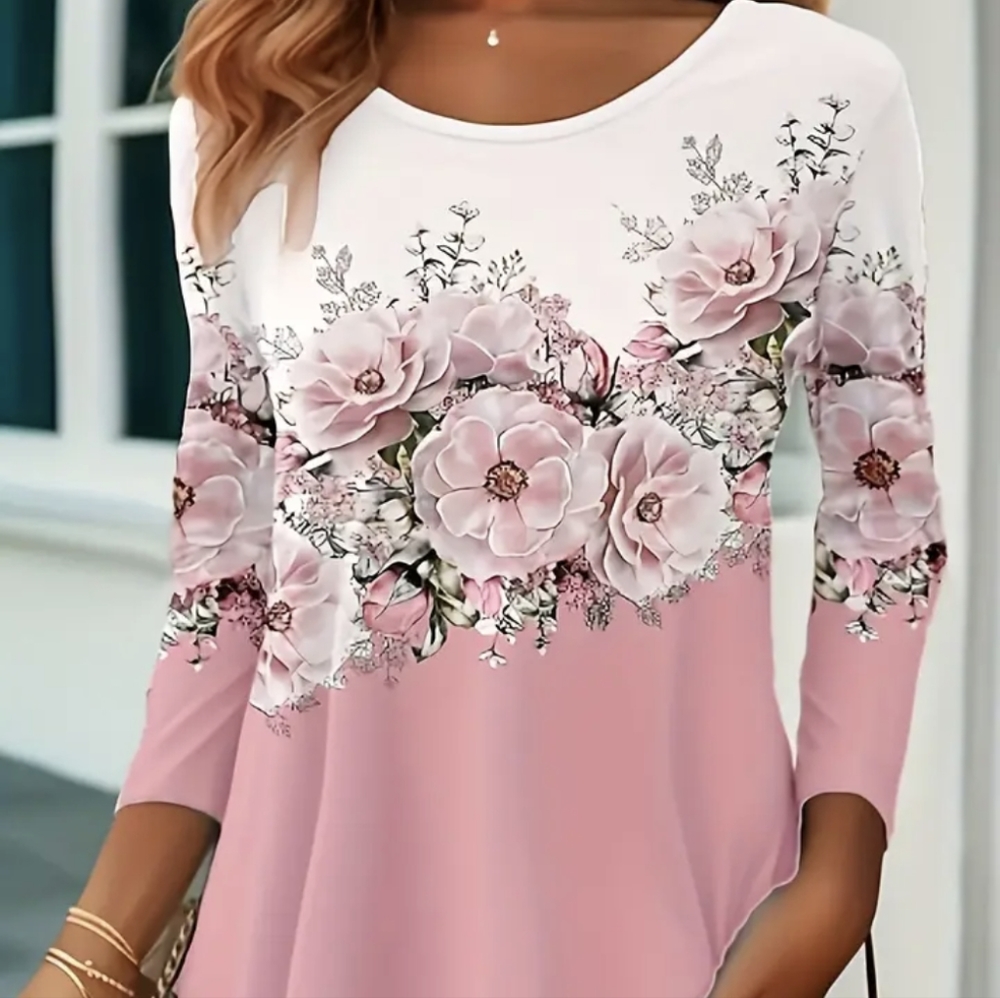Floral Print Color Block Top
